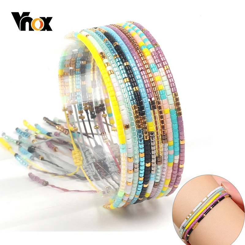 Vnox Богемия стиль красочные бусины браслеты для женщин Регулируемый ручной работы Веревка Леди Браслеты Ювелирные изделия для праздника