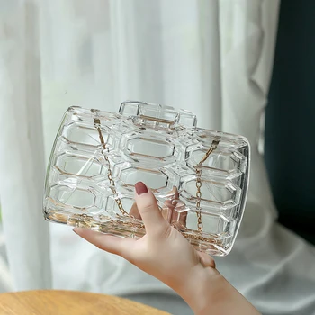 

Mini Transparent Handbag Women's Clutch Purse Honeycomb Acrylic Evening Bag Metal Chain Shoulder Bags for Party ZD1724