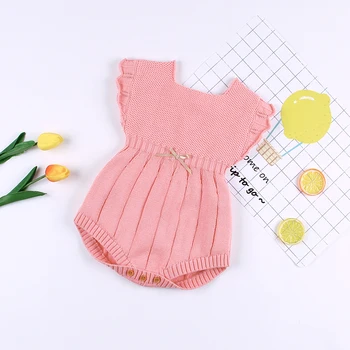 

Newborn Jumpsuits Clothes Baby Girls knit Rompers Solid Knitted autumn winter Sleeveless Toddler Sweater Children Overall
