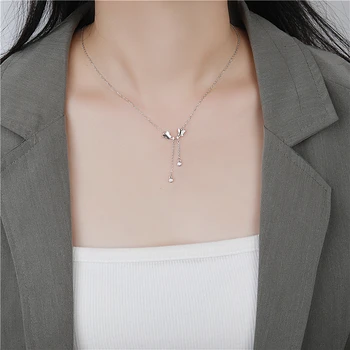 

Women Fine Jewelry 925 Sterling Silver Butterfly Pendant Necklaces Shine Chain Cute Accessories Wedding Gift