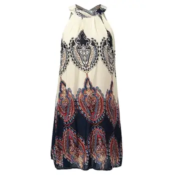 

Bohemian Holiday Beach Summer Women Halter Bandage Sleeveless Loose Mini Dress