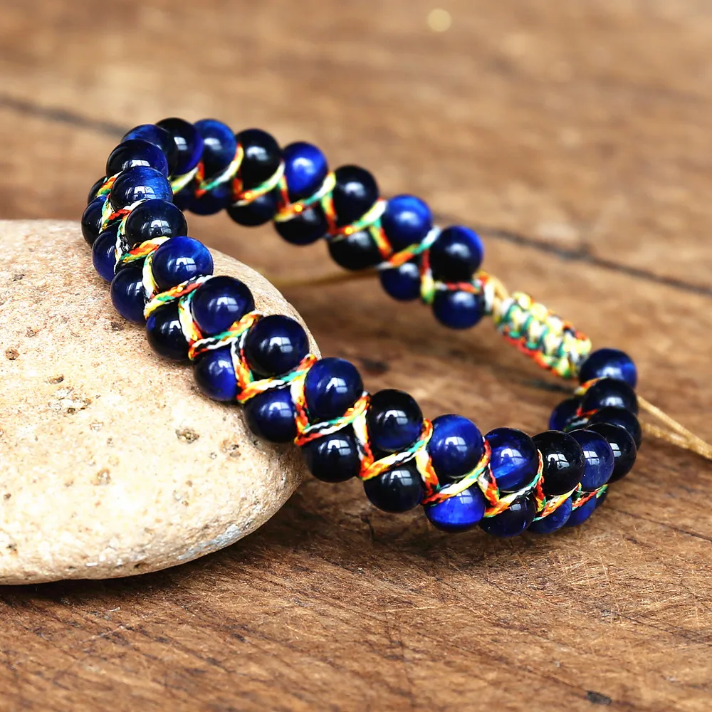 6mm Blue Tiger Eye Stone Beads Braided Bracelet Women Men Friendship Strand Charm Bracelet Bohemian Jewelry bracelet jewelry