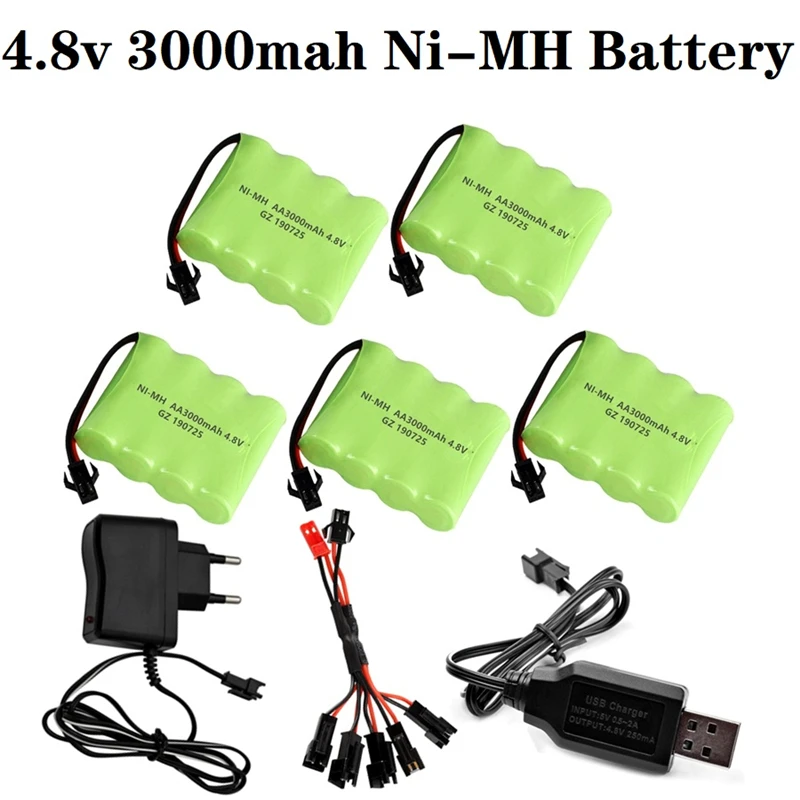 Batteria Nimh 4.8 V 3000Mah Ad Alta Capacità Con Cavo Caricabatterie Per Giocattoli Rc Auto Serbatoi Robot Barche Pistole Batteria Ni-Mh Aa 4.8 V