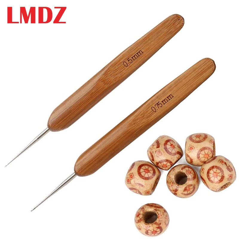 

LMDZ 2 PCS Dreadlock Crochet Hook With 6 Wood Beads, Dreads Braiding Hair Crochet Hook Soft Touch Steel for Braid Craft