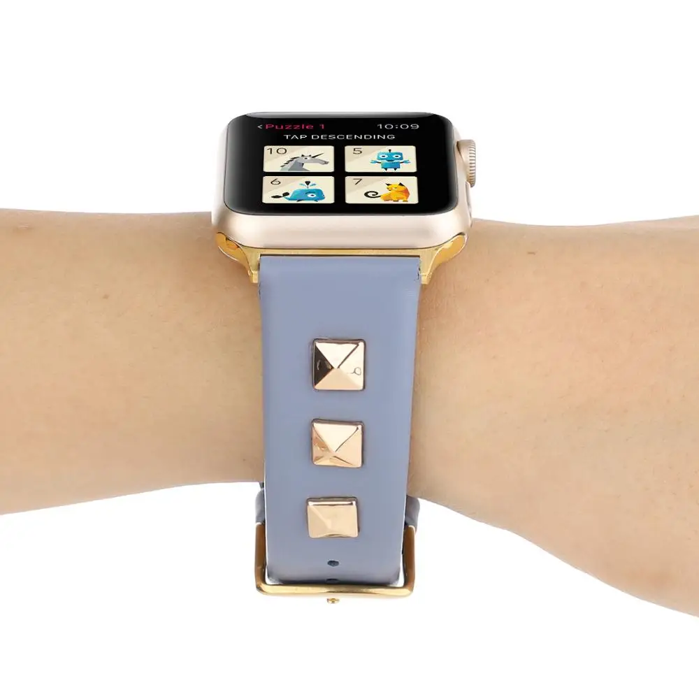 3D на ремешке с заклепками для наручных часов Apple Watch 4 5 Группа 44/40 мм в стиле панк из