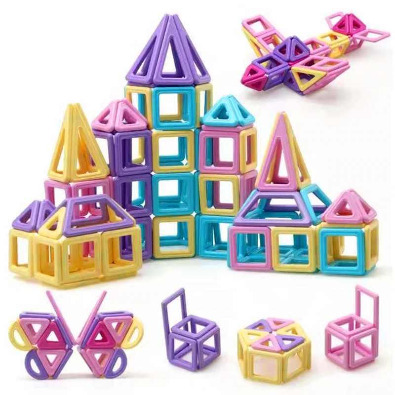 

large size pink block magnetic designer building set model and construction toy plastic magnetic block educational toy for kids