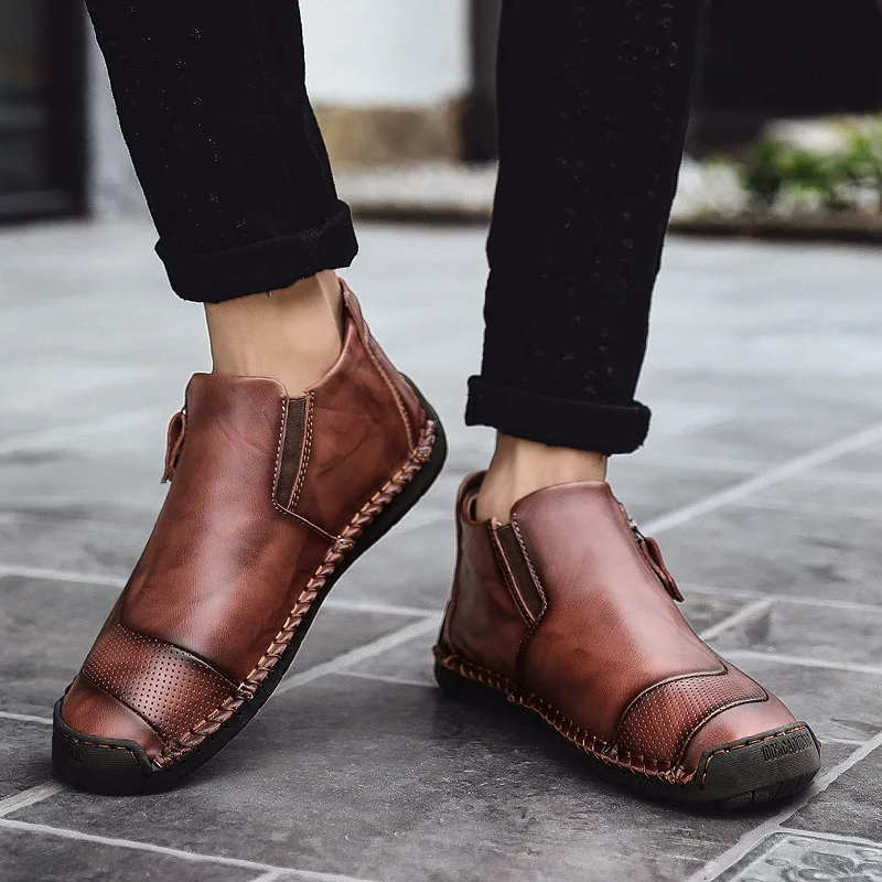

New Autumn Winter Boots Men Genuine Leather Shoes Warm Plush Chelsea Boots Mens Ankle Boots Cow Leather Zip Male Botas A1720