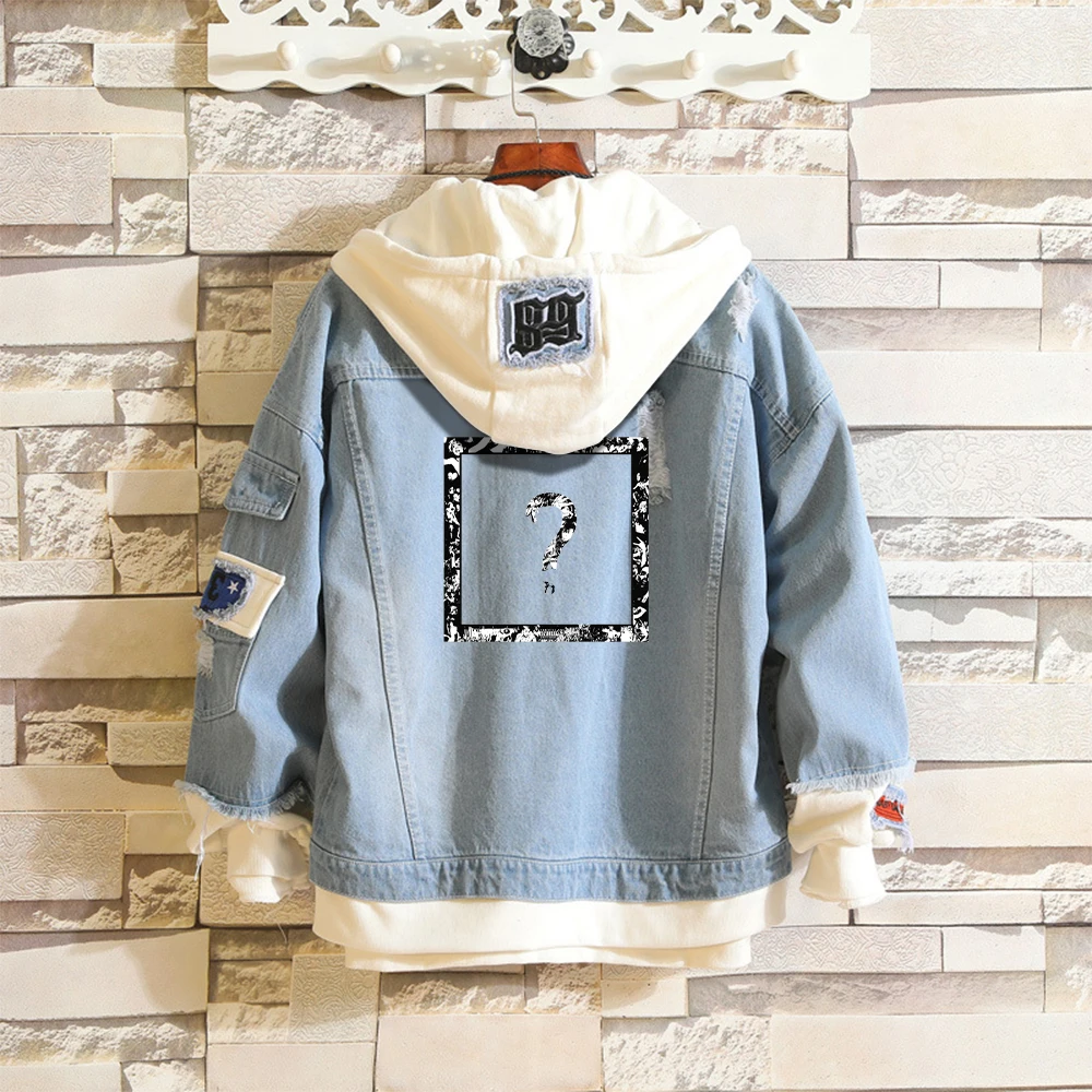 

XXXtentacion Denim Jacket Sky blue Fake two pieces Coat Hip Hop Harajuku XXXtentacion Hoodie Jackets Men's Streetwear Trendy Top
