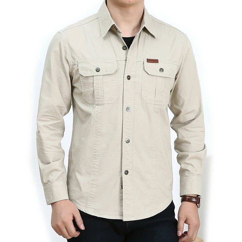 

Shirts For Men 2020 Summer Long Sleeved Solid Color Tops male's Slim Military Army Shirt 100% Solid Cotton Tops Men's Shirts