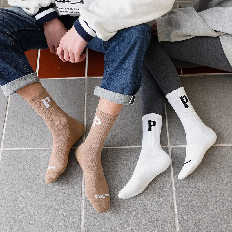 

New Long Socks Women 2021 Winter Thicken Home Floor Women Fashion Cotton Socks Men Simple Chic Letter Casual Motion Socks Unisex