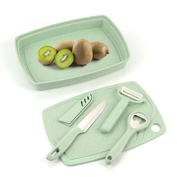 

ADOREHOUSE 5pcs Kitchen Tool Set Green Wheat Straw Cutting Fruit Knife Board Kitchen Tray Accessories Gadgets Cutting Picnic