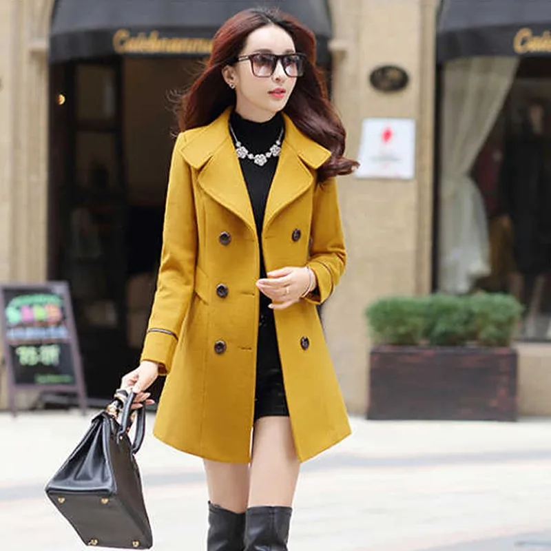 Joineles, корейский стиль, Осень-зима, Женское шерстяное пальто, однобортное, с отворотом, для офиса, женская верхняя одежда, тонкая, повседневная, размера плюс, 3xl, пальто
