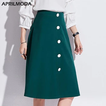 

Green OL Office Lady Skirt 2019 High Waist A Line Women's Casual Skirt Steampunk Slim Solid Elegant Officewear Midi Wrap Skirt