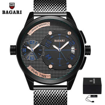

Luxury Top Brand Quartz Watch Fashion Mens Steel Mesh Strap Man Military Waterproof Wristwatch Male Clock Double Movement