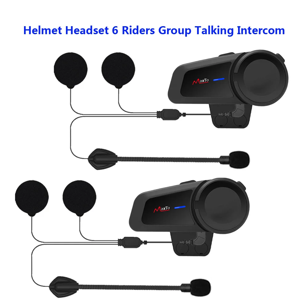 MAXTO M2 Motorcycle Helmet Headset 6 Riders Group Talking Intercom Bluetooth 5.0 FM Radio Compatible with Any Headphone Earphone