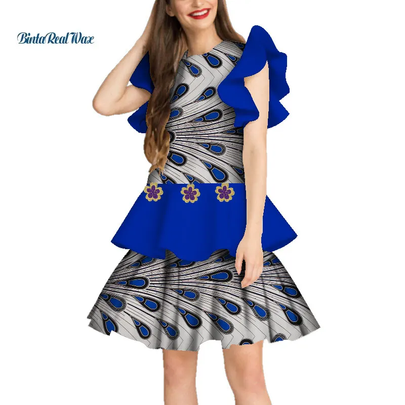 Мода Базен платье Базен Риш Vestido хлопок Африканский воск печати платья для женщин Раффлед двойной кружево африканский дизайн одежда WY3197
