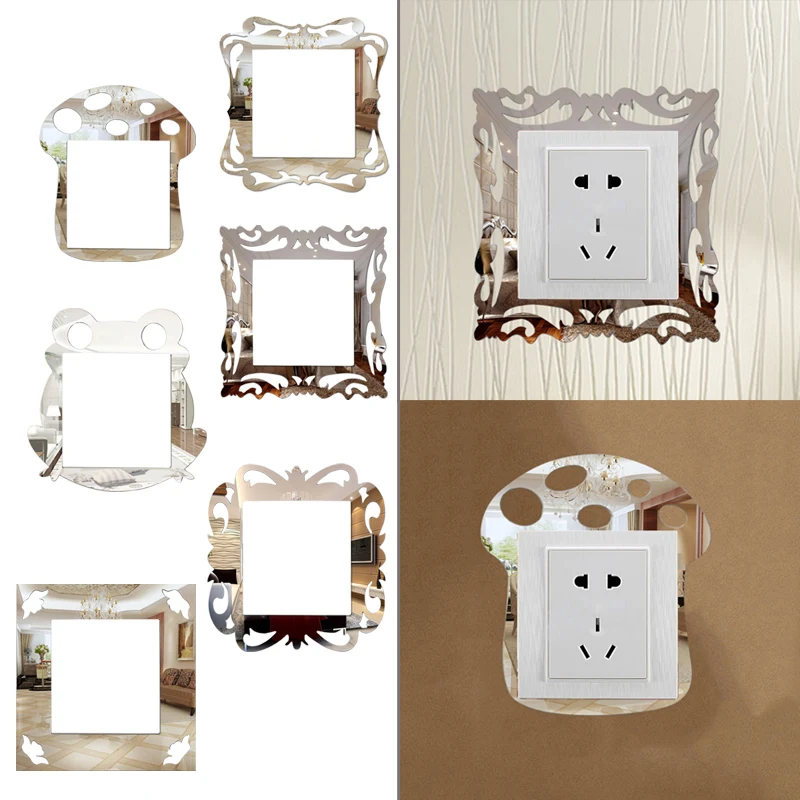 

4PCS DIY Removable Photo Display Frame Contemporary Plastic Light Switch Sticker Square Creative Mirror Wall Stickers