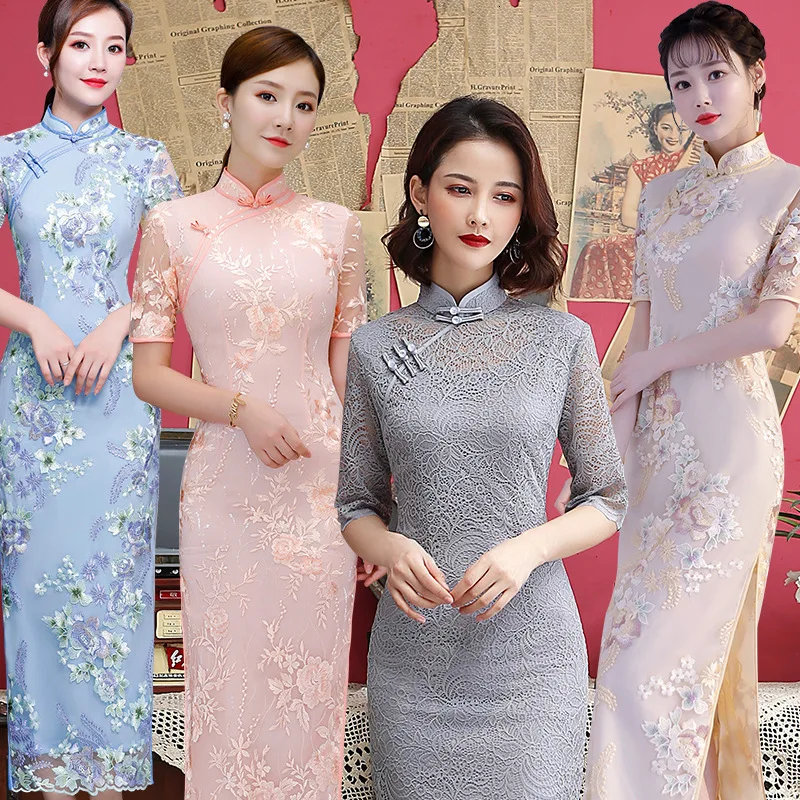 Sheng Coco Леди кружева рыбий хвост Cheongsam вышитые китайское свадебное платье Qipao Восточный Стиль Красный Русалка платья
