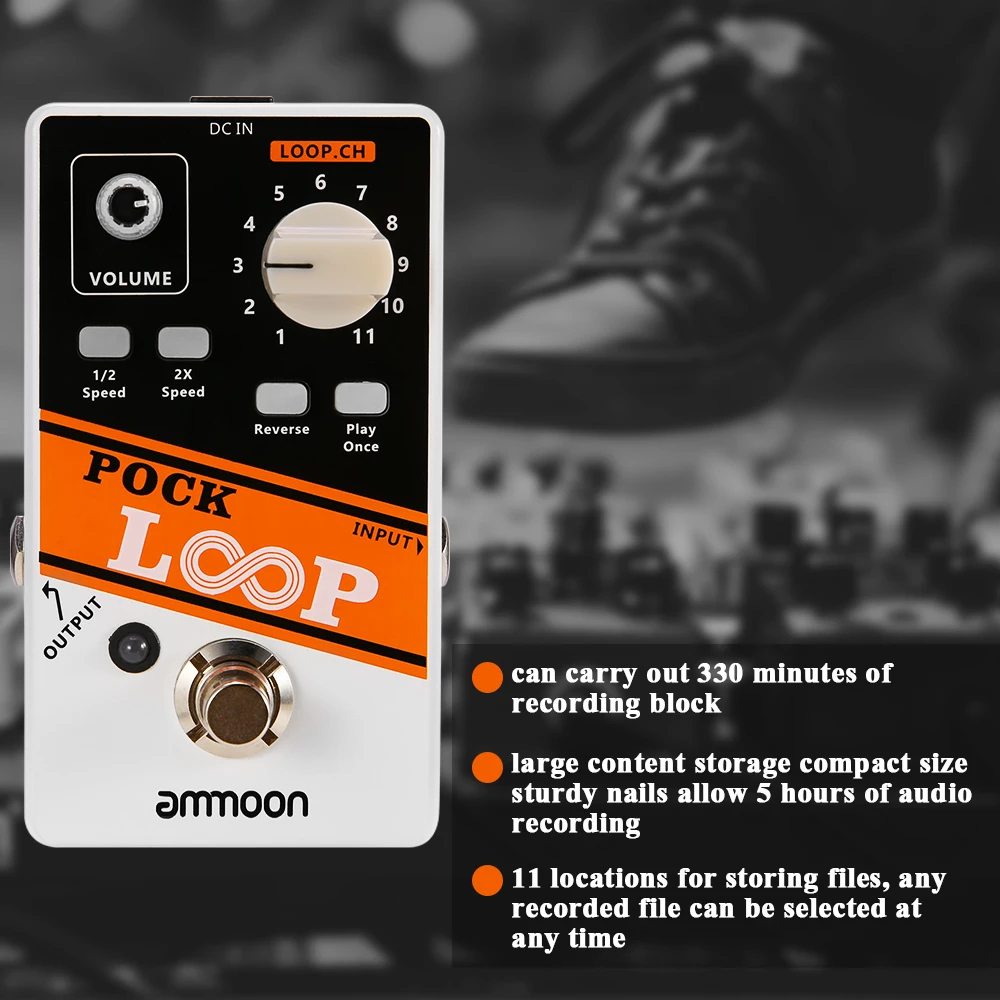 Педаль для гитарного эффекта ammoon Looper 11 лапок время записи поддержка 1/2 и 2