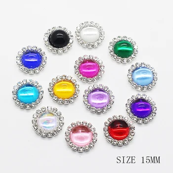 

Hot Prices 15mm Mix Color Acrylic Buttons 10Pcs/Lot Metal Rhinestones Round Buttons wedding Dress decoration Sewing Accessories