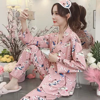 

3 Pieces Pajamas Set For Women Sexy Casual Loose Large Size Print Pajamas Autumn Sleepwear Ladies Home Clothing Long Sleeve Suit