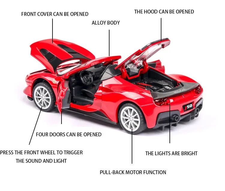 Литая под давлением модель автомобиля капот J50 спортивный автомобиль 1:32 из металлического сплава Высокая симуляция машинки огни игрушки для мальчиков транспортные средства Подарки для детей