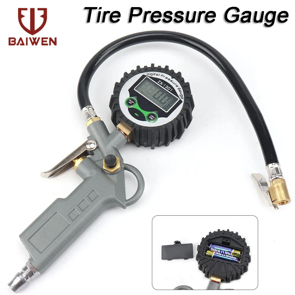 Digital Tire Pressure Gauge,0-220psi 0-16bar Car Vehicle Digital Tyre Tire Air Pressure Inflator Gauge Meter Tester with 35cm/14inch rubber hose