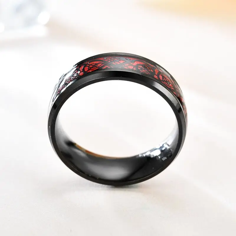 Мужское кольцо, красные, синие, углеродное волокно, черный дракон, кольца из нержавеющей стали, обручальные кольца, G-042