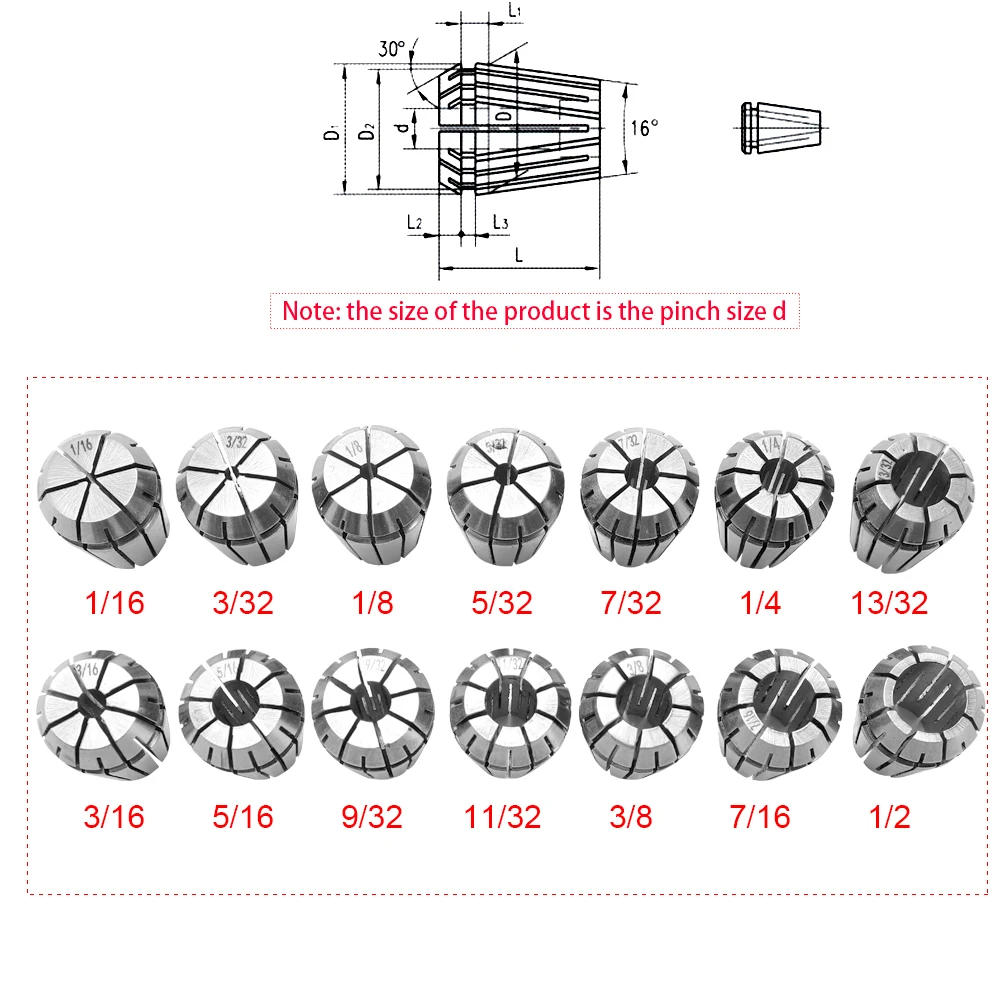 

Hot 14PCS ER20 Set Imperial Steel Spring Collet CNC Workholding Engraving Milling Lathe Tool