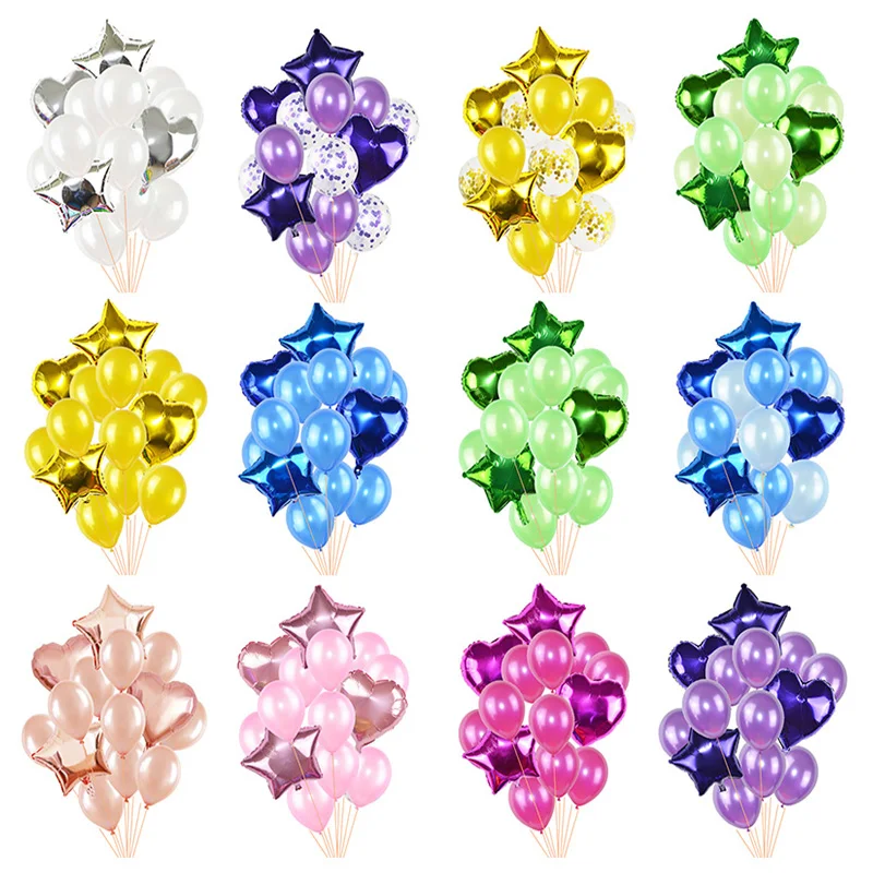 

14Pcs/set 18inch Heart Star Foil Balloon 12inch Confetti Latex Balloons Birthday Wedding Party Decoration Globos Ball Supplies