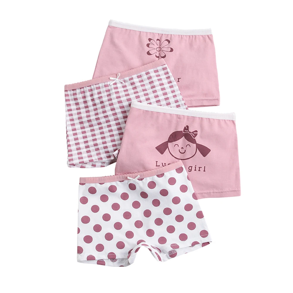 Girls Panties Kids Cotton Underwear Children\'s Briefs Wave Point Trellis Cartoon Short 4Pcs/lot