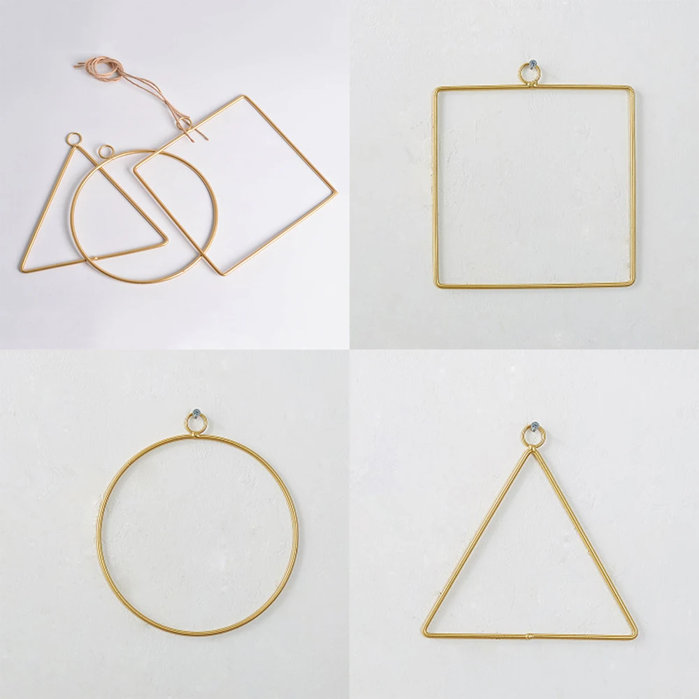 3 Pcs Iron Art Wreath Hanging Hoop Frame Ring Set,Handmade DIY Geometric Wall Garland Hanging Basket Decoration for Wedding