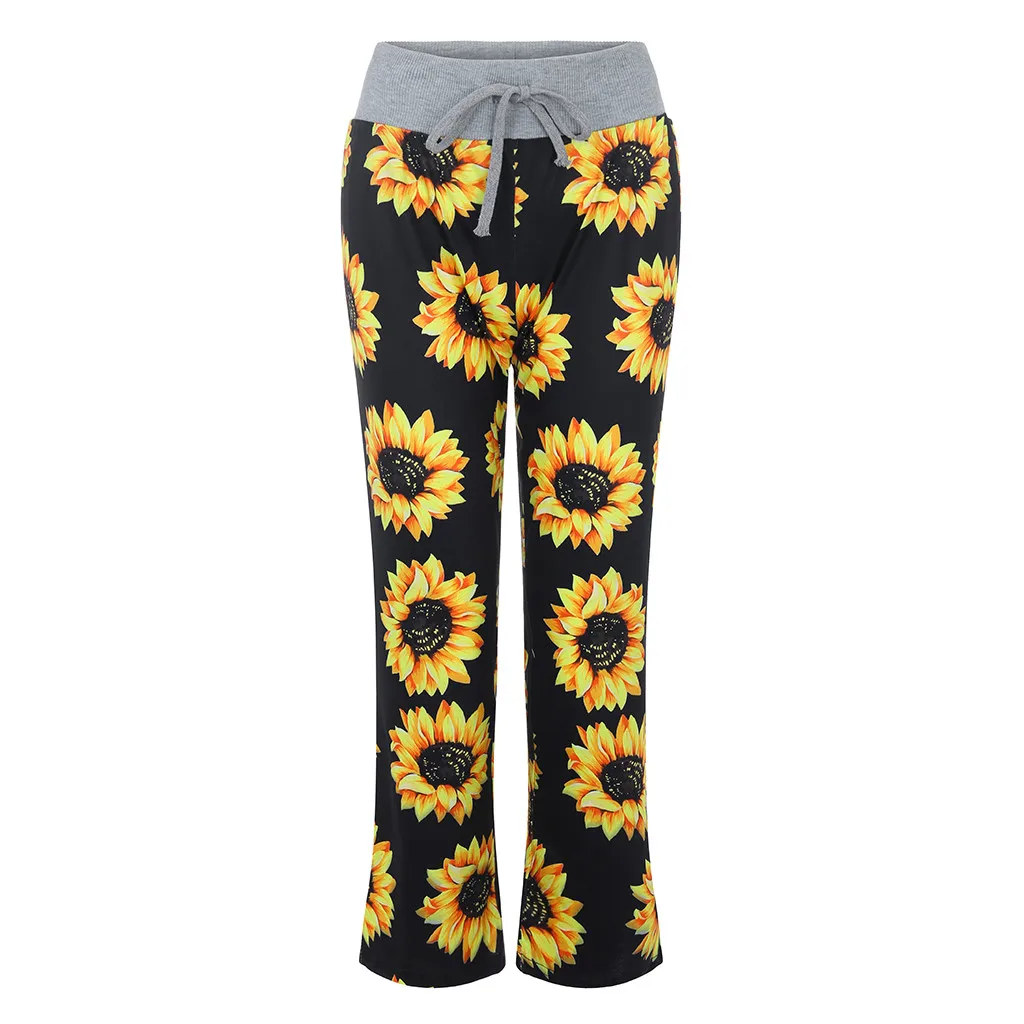 Womens Sunflower Print Drawstring Pants 