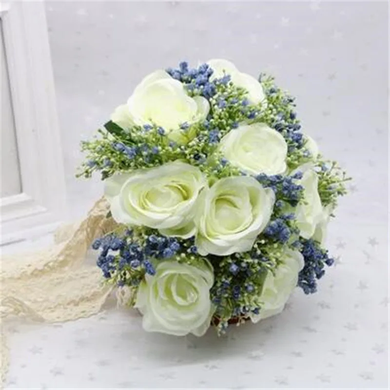 

Bride Bridesmaids Wedding Flower Bridal Bouquet Hot Pink Blue Purple Champagne Fours Colors Bouquet De Mariage