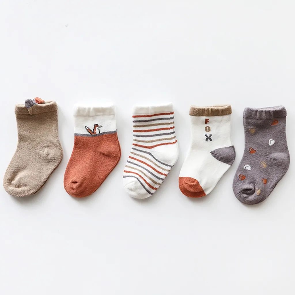 5 пар носков для малышей мягкие детские носки с рисунками для новорожденных, нескользящие носки для мальчиков и девочек удобные модные носки - Цвет: F