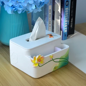 

Creative lotus lily Multi-functional storage tissue box Decorative resin tissue case canister for Roll paper removable tissue