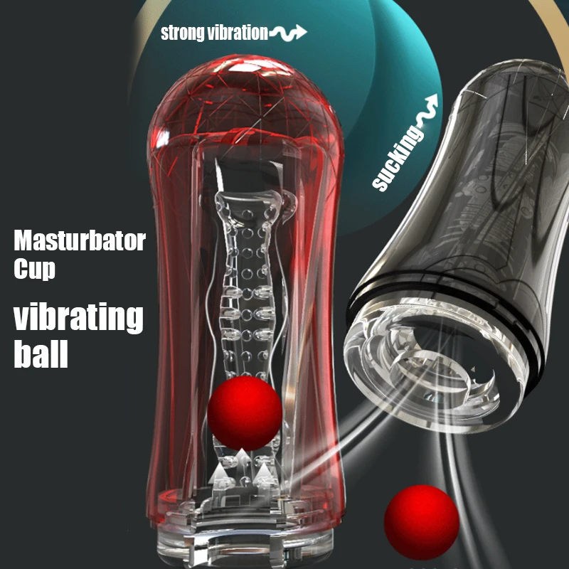 Male Masturbator Cup with 10 Speed Vibrating Ball Sex Shop Fantasies Stimulation Man Toys Vacuum Sucking Pocket Pussy Toy | Красота и