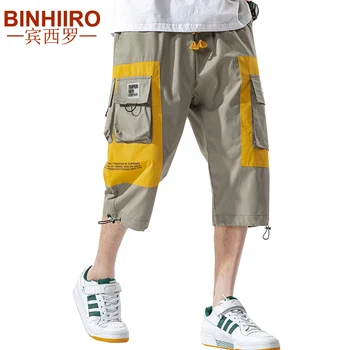 

Multi-pocket Men's Hip-Hop Cargo Pants Fashion Summer Patchwork Letter Printing Joggres Pants 2020 New Harajuku Casual Pants Men