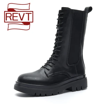 

REVT Martin boots women's 2020 autumn Ankle Boots shoes high-top ins British style zipper elastic chimney breathable boots M035