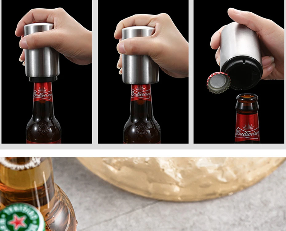 Automatic Beer Bottle Opener,Magnet Beer Opener,Stainless Steel Push Down Opener Wine Beer Soda Cap Opener Kitchen Accessories