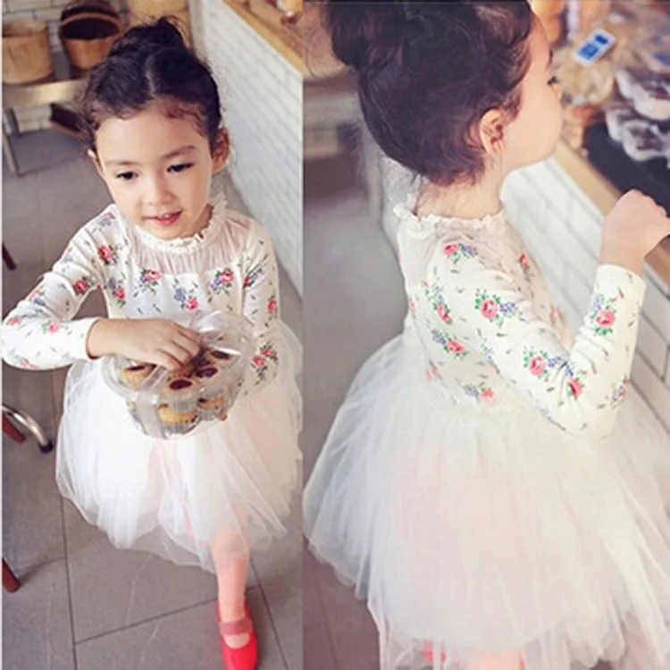 

Childrenswear Autumn Children Floral Lace Gauze Princess Dress Girls Dress Summer Korean-style Children Shirt