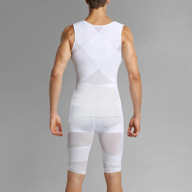 Men Slimming Shaper Chest Binder Corset Control Tummy Tank Tops Belly Zipper Vest