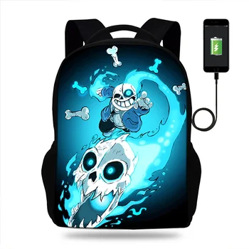 

High quality Cartoon undertale Print USB charging backpack Boys Girls travel bag for teenagers school bag for students