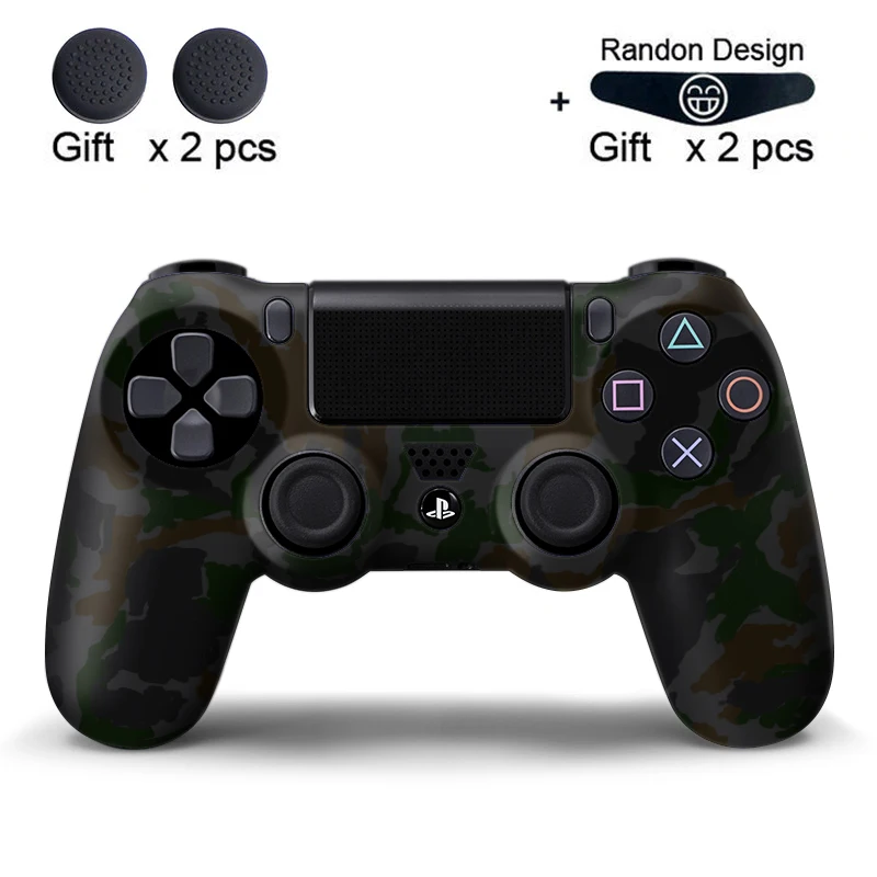 dark grey green camo Мягкий гибкий силиконовый чехол, защитный чехол для Playstation 4 PS4 Pro Slim, светодиодный светильник, наклейка, 2 шт., ручка+ светодиодный чехол - Цвет: dark grey green camo