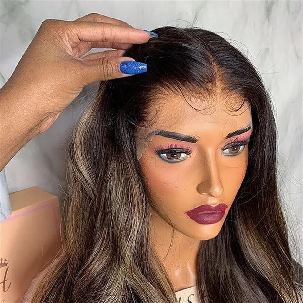 Full Lace Human Hair Wigs Highlights Color Brazilian Remy Natural Wave Hair For Women Bleached Konts Glueless Wig with Baby Hair