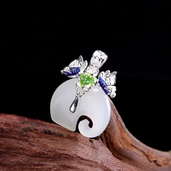 

S925 pure silver ornaments sautoir wholesale elephant hetian jade pendant manufacturer direct cross-border sautoir