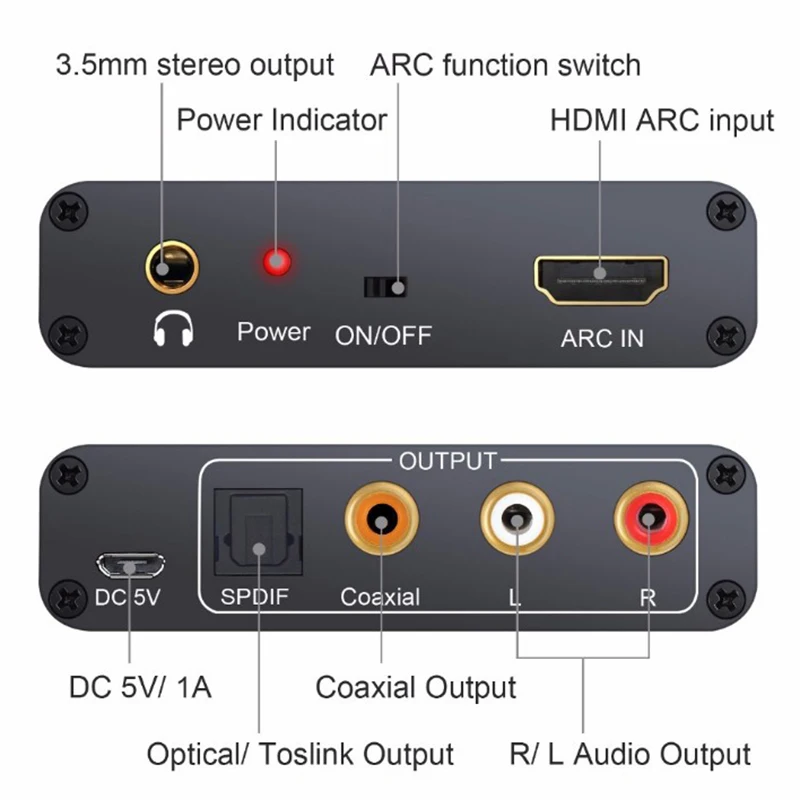 ARC аудио адаптер HDMI экстрактор цифровой в аналоговый преобразователь 192 кГц