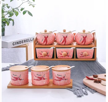 

Kitchen seasoning pot set Double layer chopstick box drawer Ceramics of domestic seasoning pot with lid storage container
