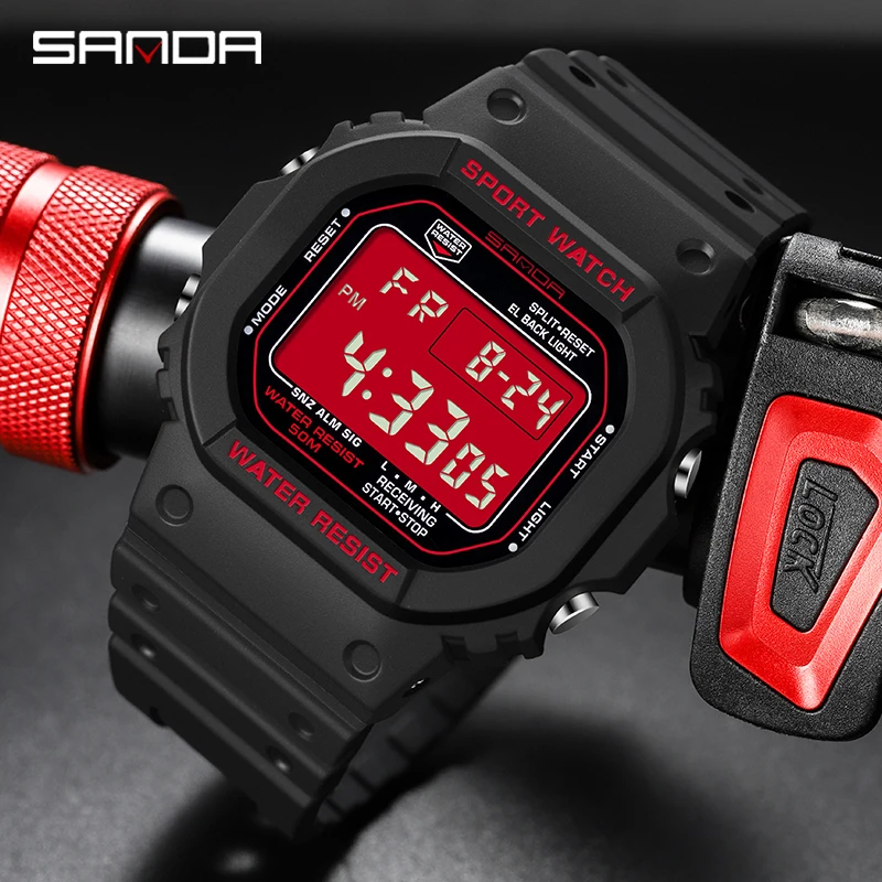 SANDA-reloj Digital deportivo para hombre y niña, cronógrafo electrónico, resistente al agua, estilo G