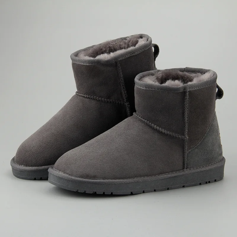 Женские зимние ботинки наивысшего качества из натуральной овечьей кожи; зимние ботинки с натуральным мехом; теплые шерстяные ботильоны; женские классические повседневные ботинки - Цвет: Grey